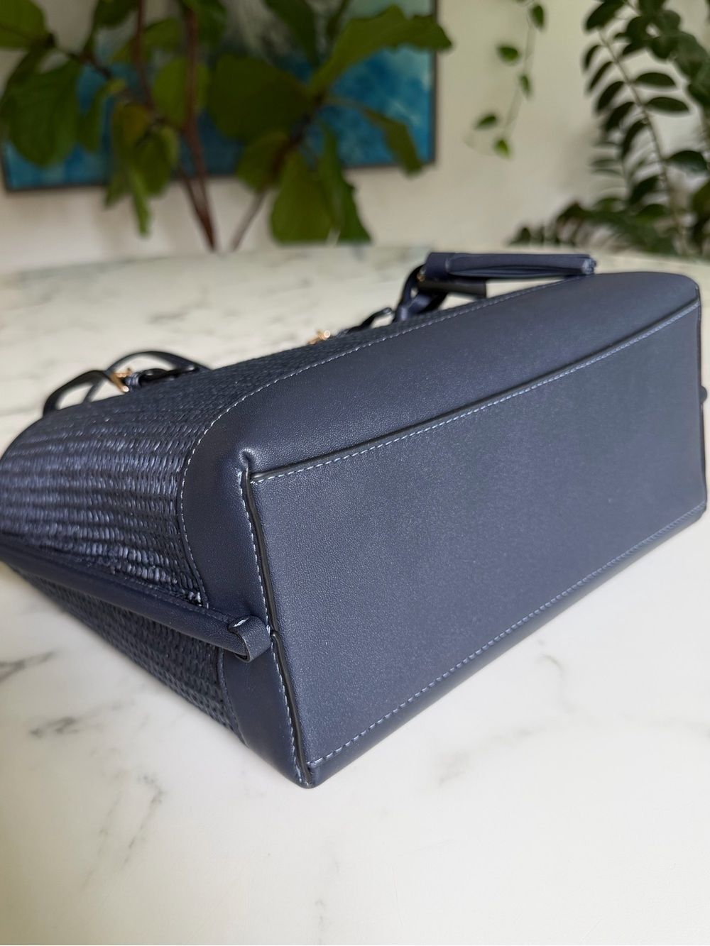 NWT Coach CH210 Mollie Tote 25 in Straw & Smooth Leather Midnight Navy Multi - Picture 8 of 16